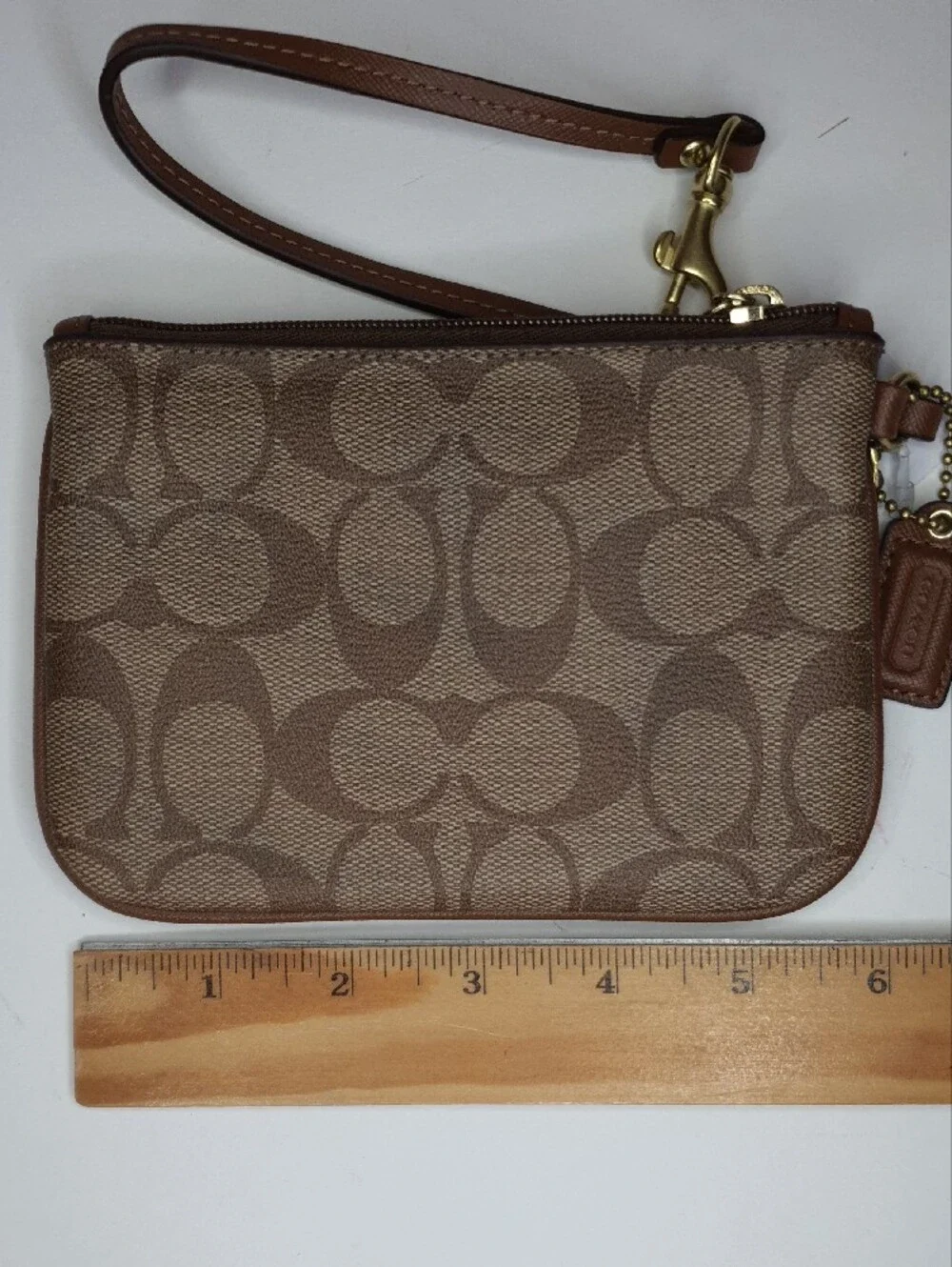 Coach Signature Canvas Wristlet in Tan and Brown -,NWT
